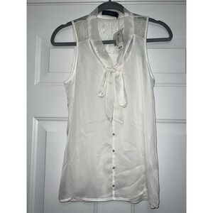 NWT THE LIMITED Women's White Sleeveless Blouse Necktie Scarf XS Tie Office Work